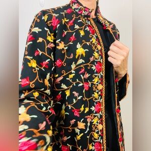 Custom Embroidered Kashmiri Jacket – M to XL | Bright Colors on Black | NYC-Made
